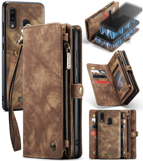 CaseMe 008 Detachable Multifunctional Retro Frosted Horizontal Flip Leather Case Galaxy A20 / M10S, with Card Slot & Holder & Zipper Wallet & Photo Frame - Brown